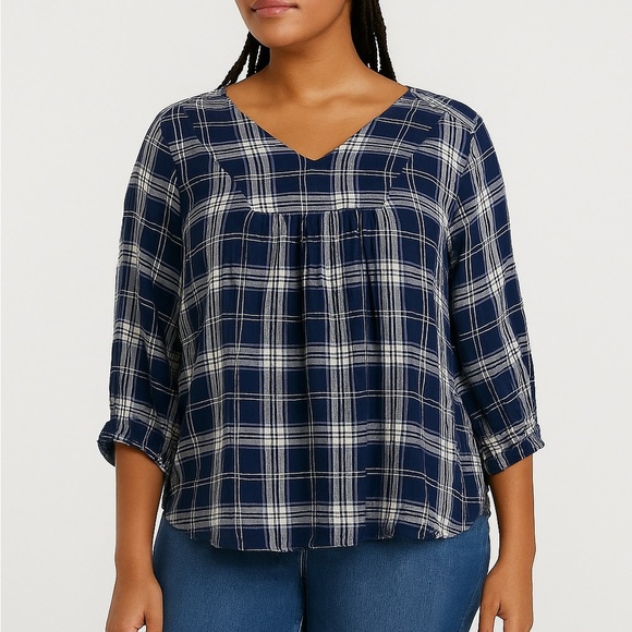 Lane Bryant Blue Plaid Long Sleeve Tunic Size 14 - Picture 1 of 7